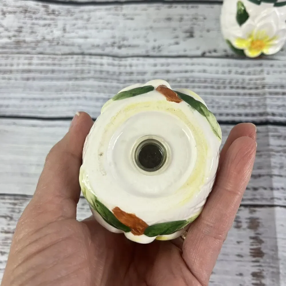 Vintage Youngs Salt & Pepper Shaker Set Magnolia Flower Country Farmhouse Yellow